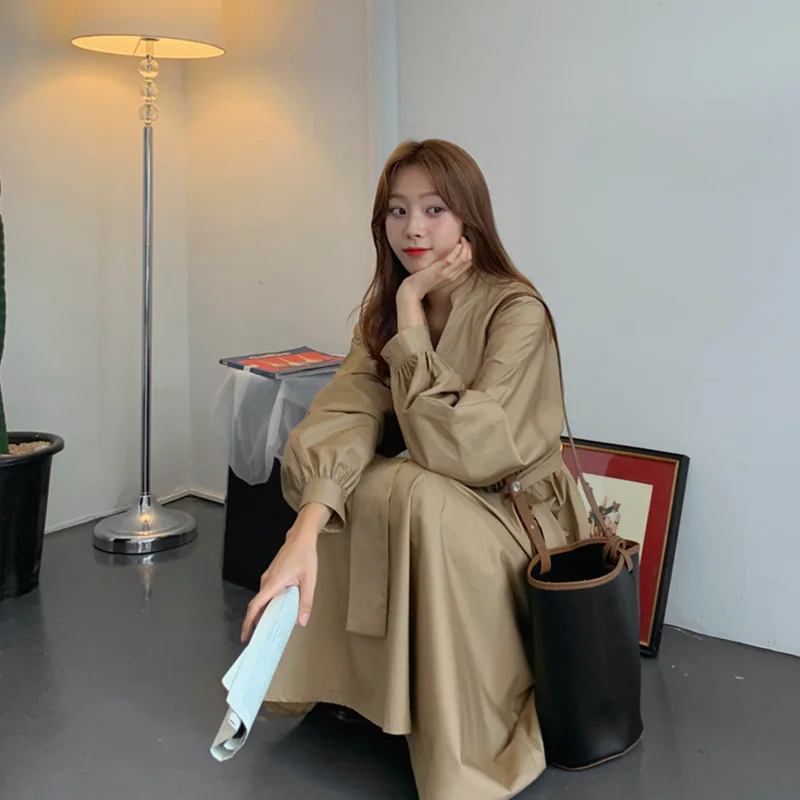 

Ladies Basic Crewneck Belted Office Dress new 2021 Solid Color elegant Party Slim Dress A298