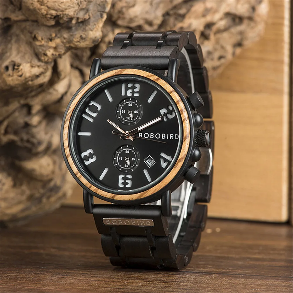 Relojes hombre BOBOBIRD Топ бренд класса люкс мужские часы Дерево водонепроницаемый хронограф наручные часы с подарочной коробкой zegarek meski L-S26