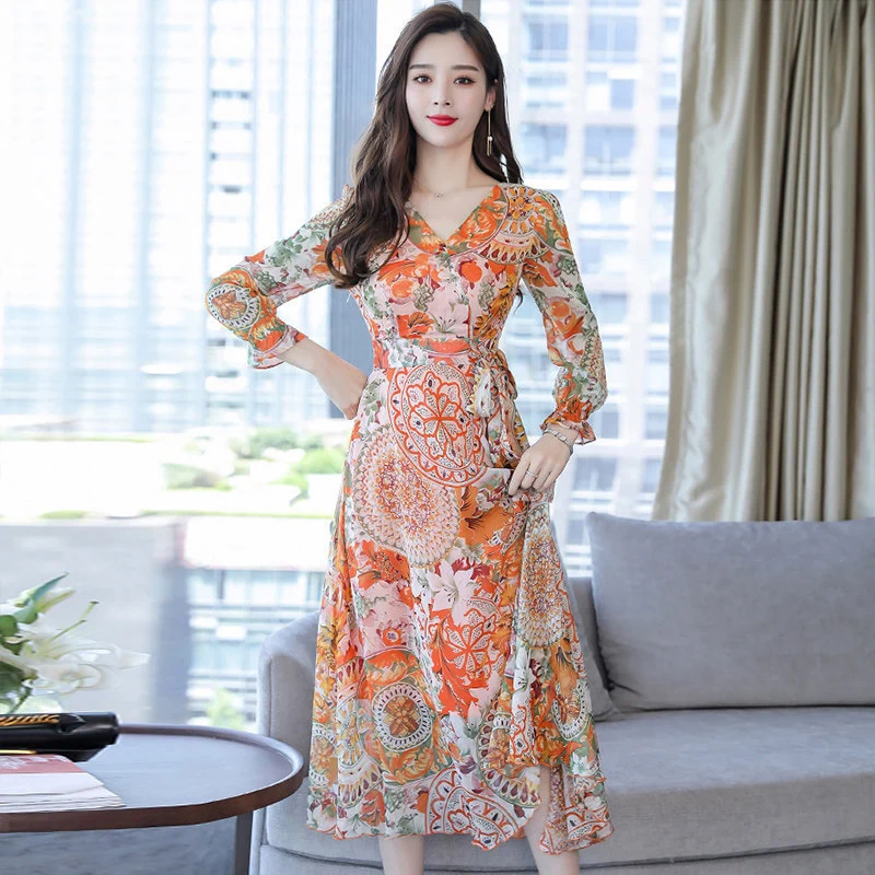 2020 новое летнее шифоновое платье с цветочным рисунком для женщин Пляжное