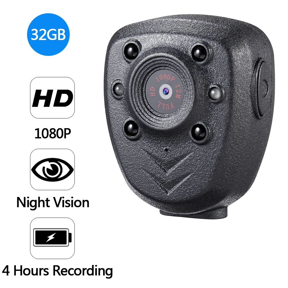 

HD1080P Mini Body Camera Video Recorder Wearable Police Body cam with Night Vision Built-in 32GB Memory Card Record Video