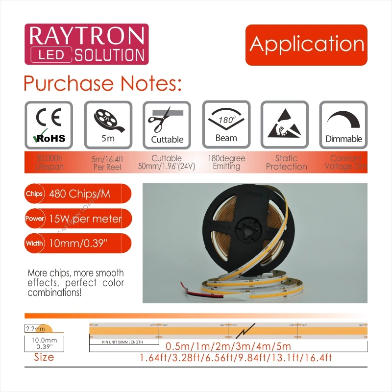 Ультратонкое естественное освещение CRI 90 постоянного Напряжение 5 м в рулонах/24V 15