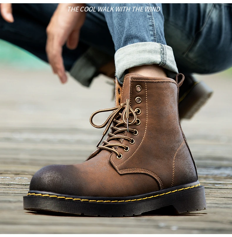 

Men martin boots high quality genuine leather high-top ankle boots for men winter shoes leather boots lace-up male casual shoes