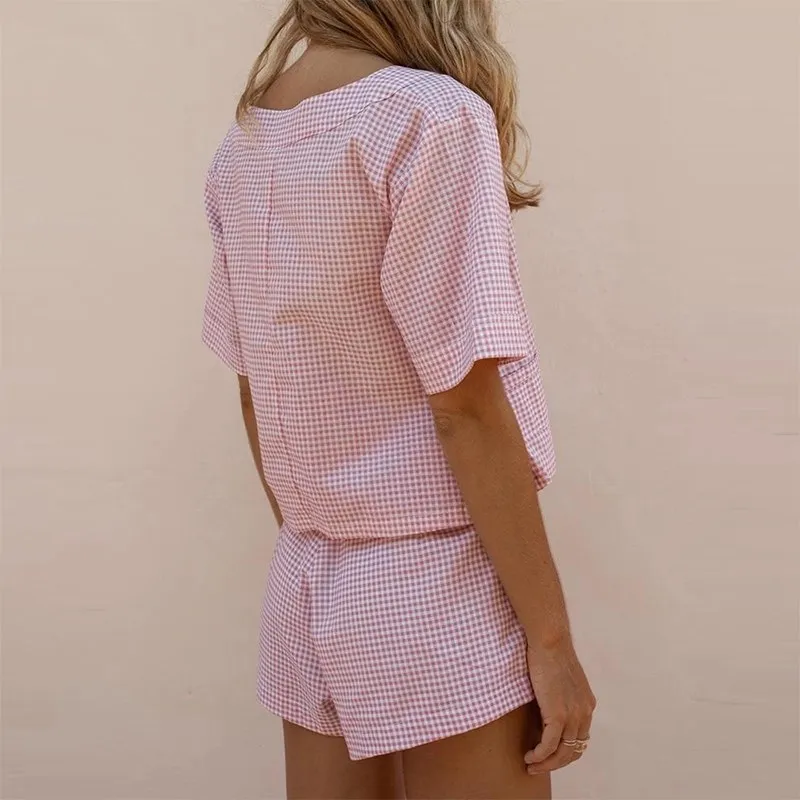 Повседневный Женский комплект из двух предметов топы с коротким рукавом и