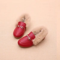 red kids shoes autumn winter warm snow boots boys girls black brown fur flat slip on non slip kids shoes children leather shoes