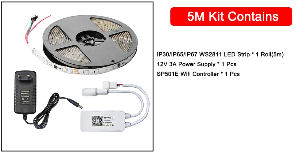 5-20 м SP501E Wifi контроль светодиодные полосы Набор Dream color WS2811 Светодиодные полосы 12 В адаптер для вечерние Amazon Alexa Smart SPI голосовое приложение