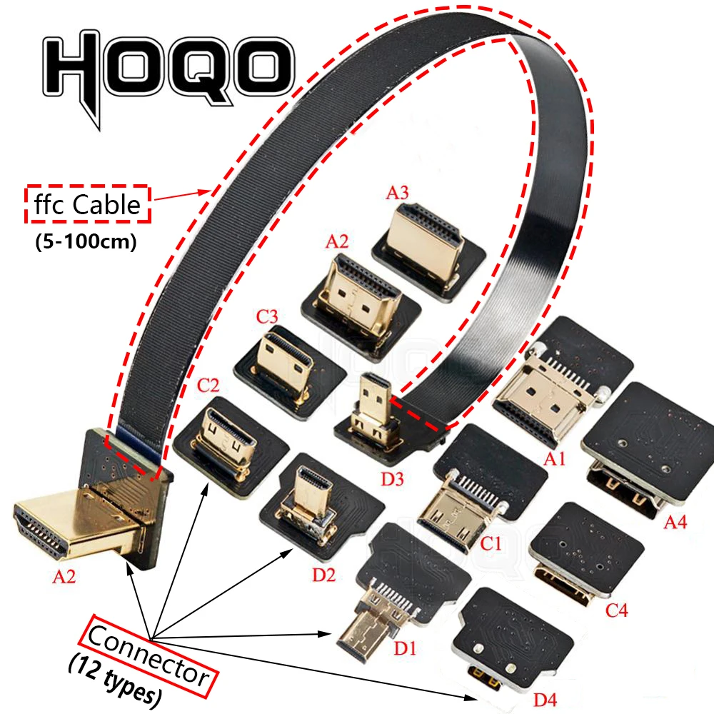 HDMI-совместимый FPV HDMI плоский кабель с подъемом под углом вверх/вниз Micro HDMI к HDMI 90 градусов гибкий 20pin разъем HDMI Raspberry Pi 4
