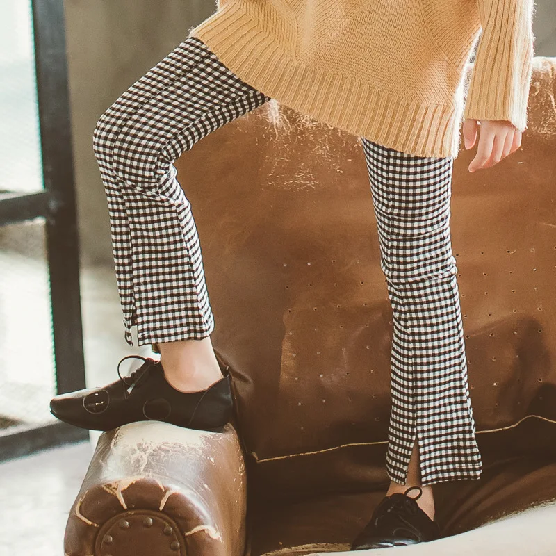 Kids Clohting Pants Autumn Winter 2019 Girls Trousers Plaid Tightness Warmth Preserving High-elastic Girl Clothes | Детская одежда и