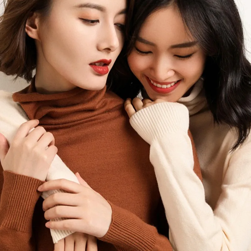 2022 Autumn Winter Hot Sales Women's Knitted Cashmere Wool Warm Sweater Curling Pile Collar Solid Color High-Quality Pullovers | Женская