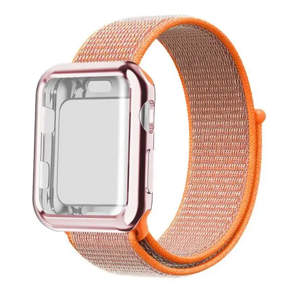 Orange red Ремешок для часов apple Watch band Спортивная петля correa apple watch 4 3 iwatch band 38 мм 42 мм 44/40 мм нейлоновый браслет+ чехол для часов - Цвет ремешка: Orange red