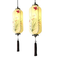 new chinese orchid hand painted fabric pendant lights hotel decor tea dining room lamp classical lantern pendant lamps lighting