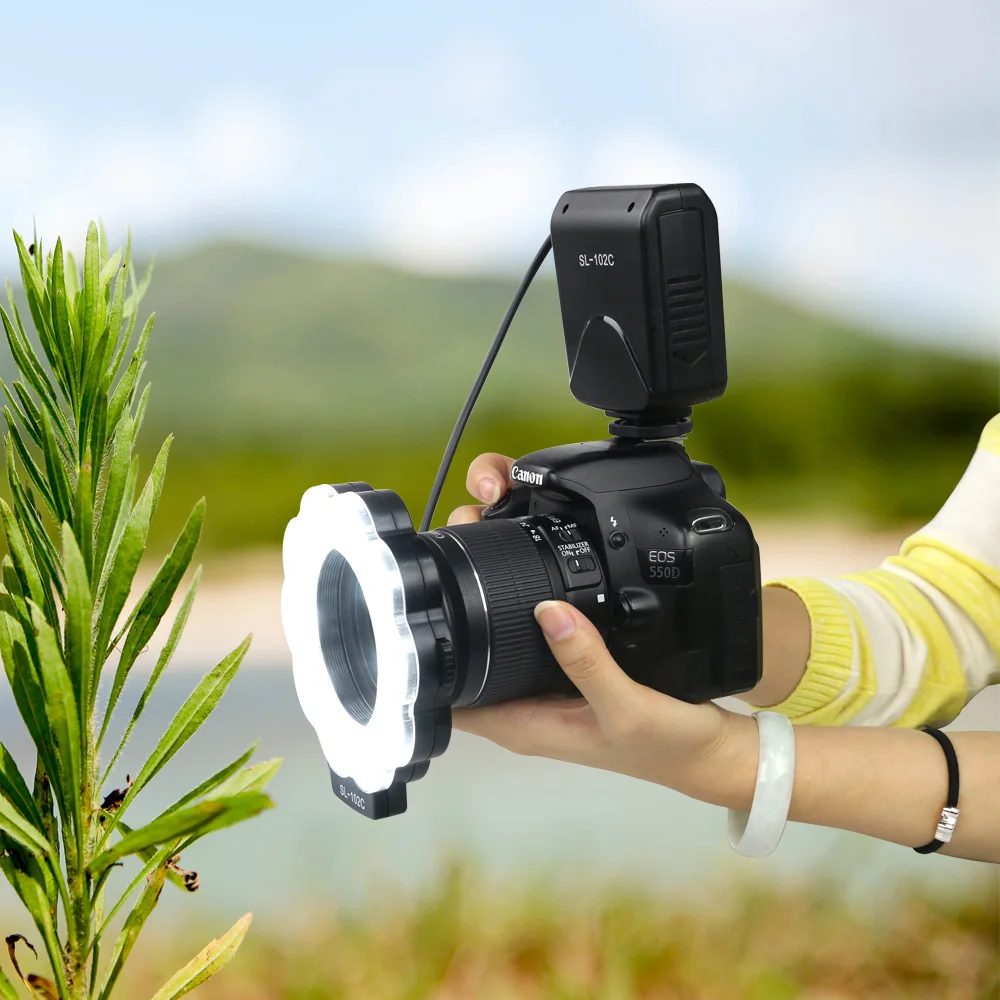 SL102C макро светодиодная кольцевая лампа светильник Вспышка Speedlite с переходное