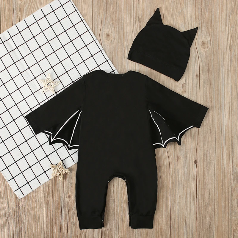 Halloween Newborn Baby Clothing Toddler Baby Boy Girls Halloween Bat Cosplay Costume Long Sleeve Romper Hat Outfits Set