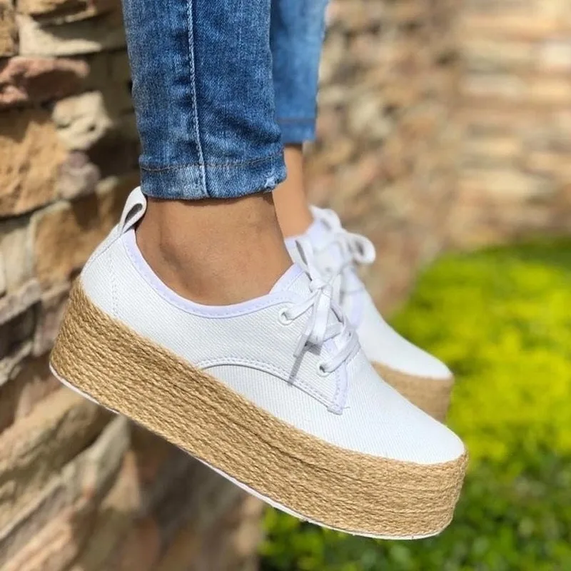 Women Flat Platform Shoes Lace-up Gold Creepers No-slip Sneakers Thick Bottom Flats Ladies Walking Plus Size 43 AEZLZ358 | Обувь