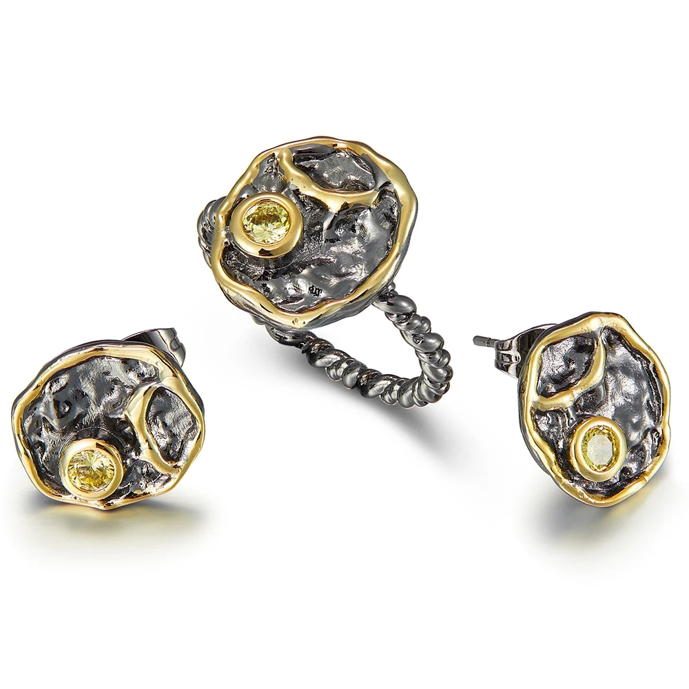 Геометрический дизайн серьги кольца набор для женщин черный золотой цвет ожерелье серьги набор Свадебная вечеринка подарок дропшиппинг