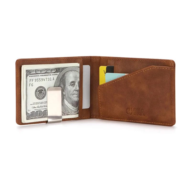 

New Fashion Men's Leather Money Clips Wallet Multifunctional Thin Man Card Purses Women Metal Clamp For Money Cash Holder