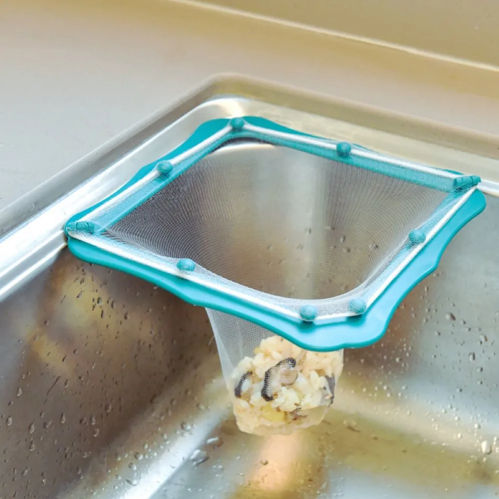 

Multifunctional Triangle Drain Rack Foldable Leftovers Hanging Net Filter Basket Kitchen Organizer Gray/Green/Blue