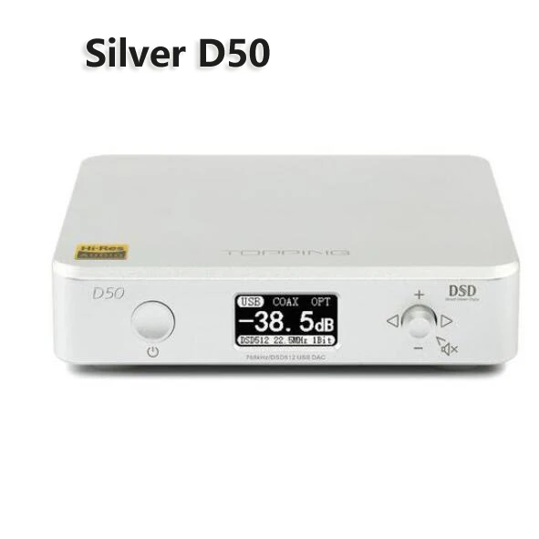 Топпинг D50 D50S ES9038Q2M* 2 32 бит/768 кГц DSD512 Мини HIFI аудио декодирование USB ЦАП XMOS XU208 3xOPA1612 USB/OPT/коаксиальный вход - Цвет: D50 Silver