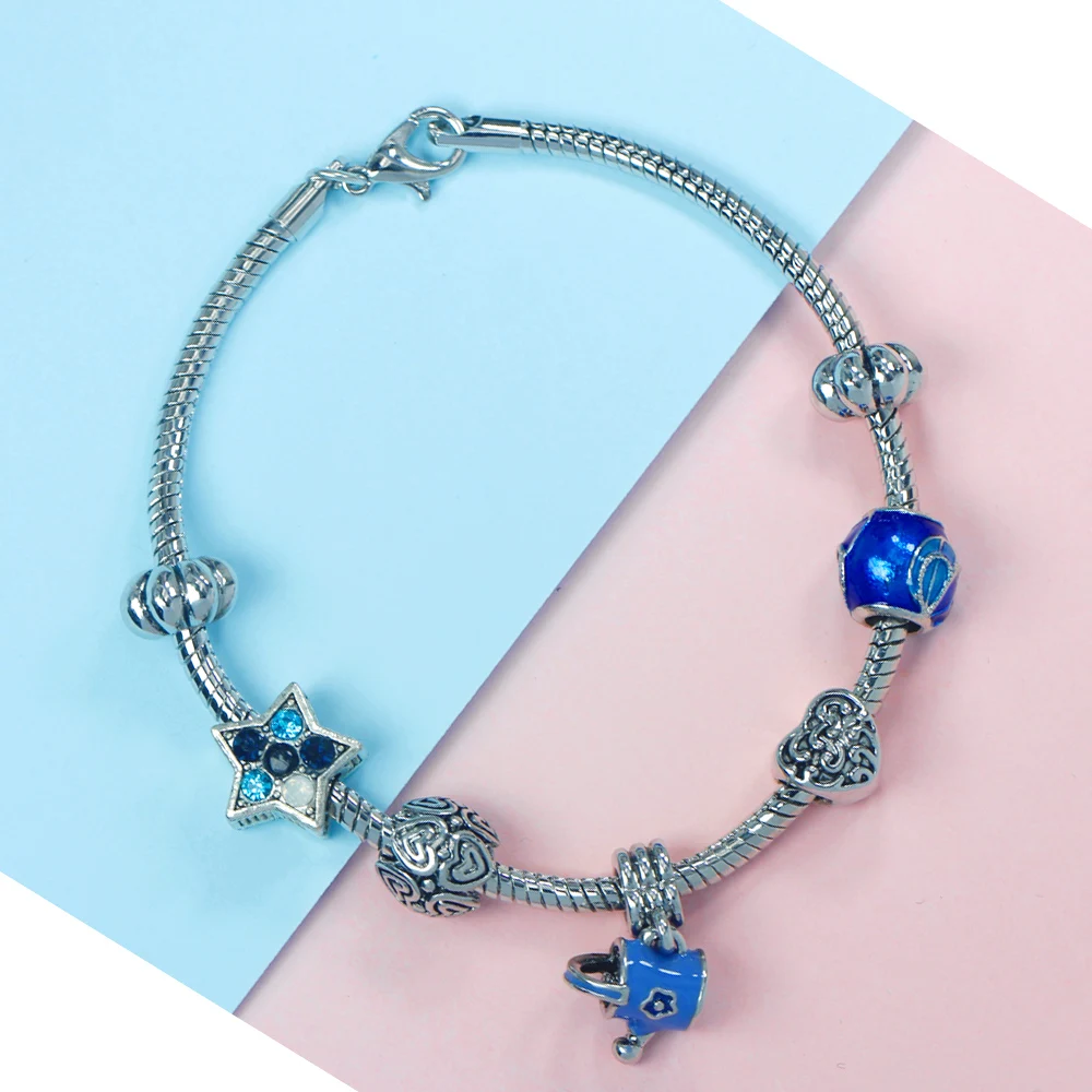 Legenstar синие Кристальные бусины серебристого цвета браслеты и для женщин DIY