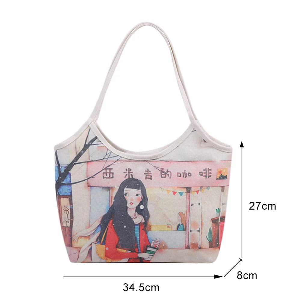 

Spring Series Gentle Girl Oil Painting Canvas Bag Shoulder Shopping Tote Bag Casual Ladies Large Capacity Handbag Shopping Bag