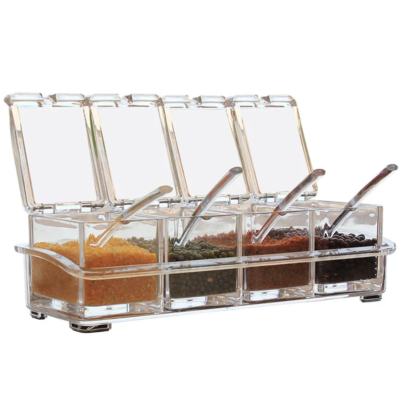 

Clear Kitchen Seasoning Box, Clear Storage Container for Spice Salt Sugar Cruet,Condiment Jars with Spoons YAB022