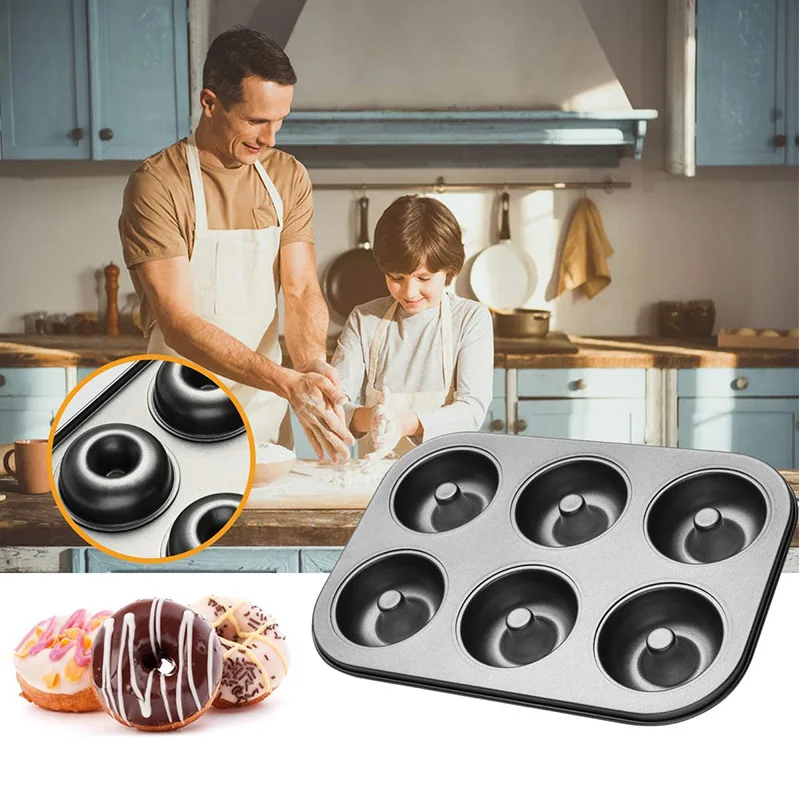 

DIY Home Donut Baking Pans Nonstick 6/12 Cavity Doughnut Pan Carbon Steel Donut Mold and Mini Bagel Pan for Baking Cake Mold