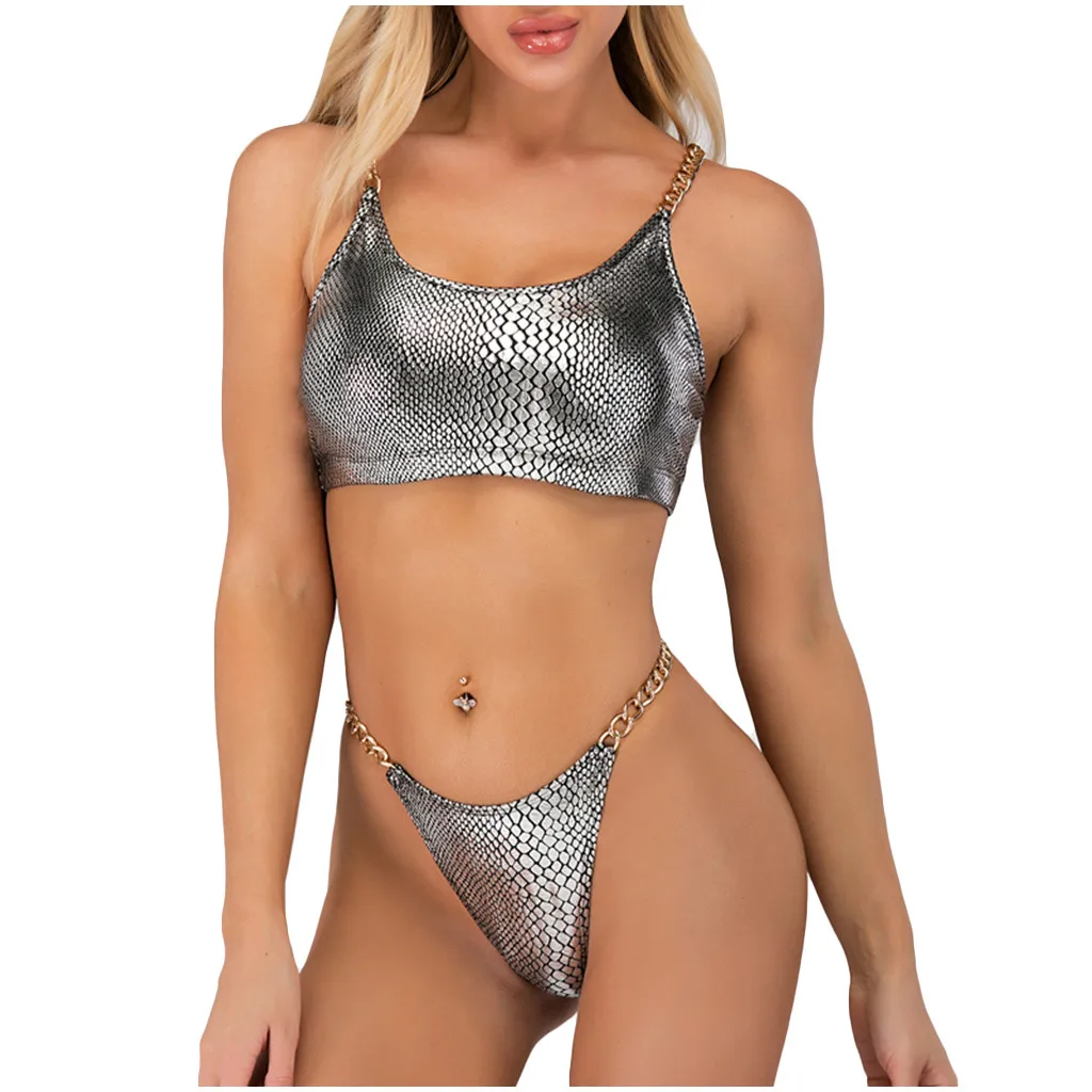 

Drop Beachwear Pure two Push Color Summer Swimwear Women Swimsuit Up Snake Piece Padded printed bikini chain Biquini Ship SAGACE