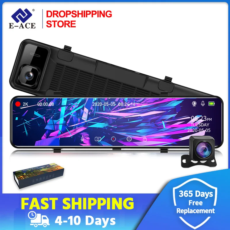 Автомобильный видеорегистратор зеркало 2K HD12 дюймов ночного видения поддержка GPS