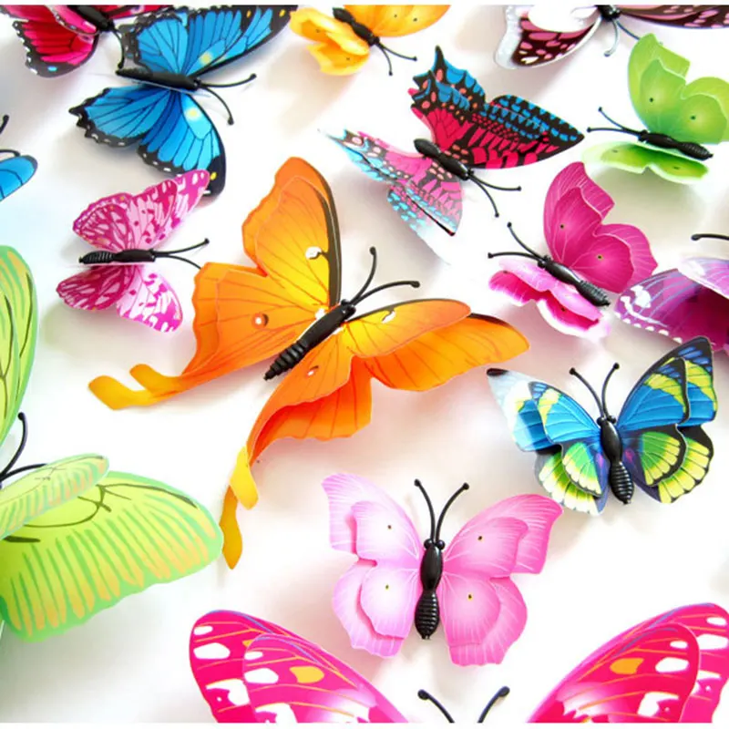 

12pcs Wall Stickers Set 3D Butterfly Colorful Double Layers Wall Stickers on the Wall for Party Decoration Waterproof Material