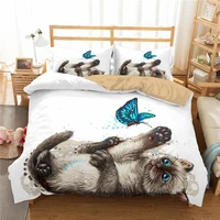 zeimon 23pc bedding set 3d printed cute cat duvet cover bed set for home textiles butterfly pattern bedclothes with pillowcase