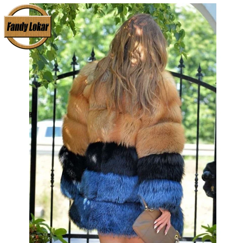 Fandy lokar шуба из натурального Лисьего меха женские зимние пальто с