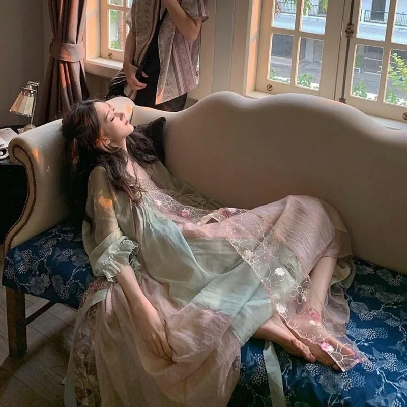 Женское винтажное платье с вышивкой свободное пляжное во французском стиле на