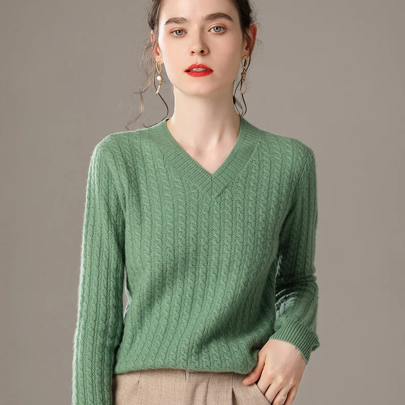 

Пуловер женский кашемировый, вязаный, с V-образным вырезом, на осень/зиму, 100%, свитер из чистой шерсти