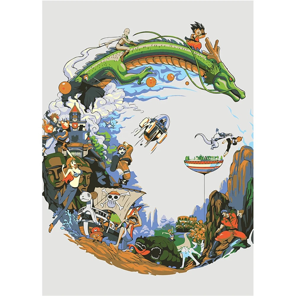 

Frame Diy Painting By Numbers Dragon and Cartoon character Wall Art Picture Paint On Canvas Handpainted For Home Decors Gift