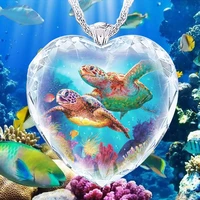 exquisite heart shaped crystal seabed flora and fauna pendant necklace for women fashionable banquet jewelry chain necklace gift