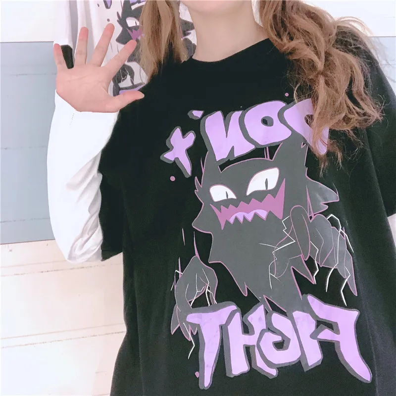 

Japaneae Two-dimensional Girl Long Sleeve T-shirt Funny Print Sweet Cute Loose All-match Women Shirt Tops