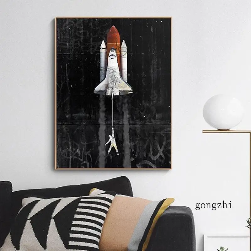 

Astronaut Space Dreaming Spacecraft Canvas Painting Graffiti Posters and Prints Wall Art Pictures for Living Room Home Decor