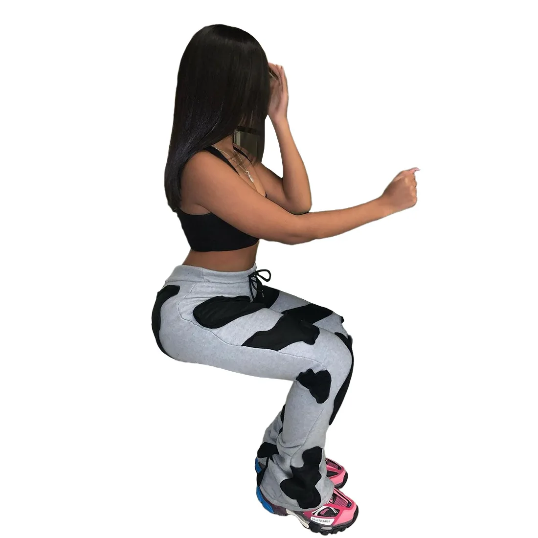 

9GL6321 Autumn Winter Women Casual Fashion Patchwork Print Pleated Pants Hot 2020