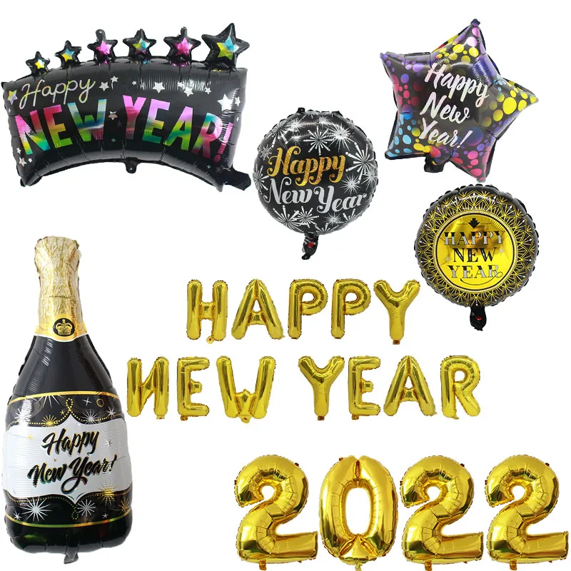 

2022 с новым годом фольга шары 18 дюймов черная круглая бутылка гелиевые Глобусы с Рождеством вечеринки украшения день рождения поставки