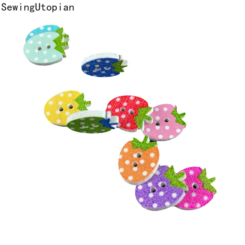 

100PCS Wooden Strawberry Button 2 Hole Wooden Decorative Sewing Buttons Suitable for Sewing Scrapbook Crafts DLY Decoration