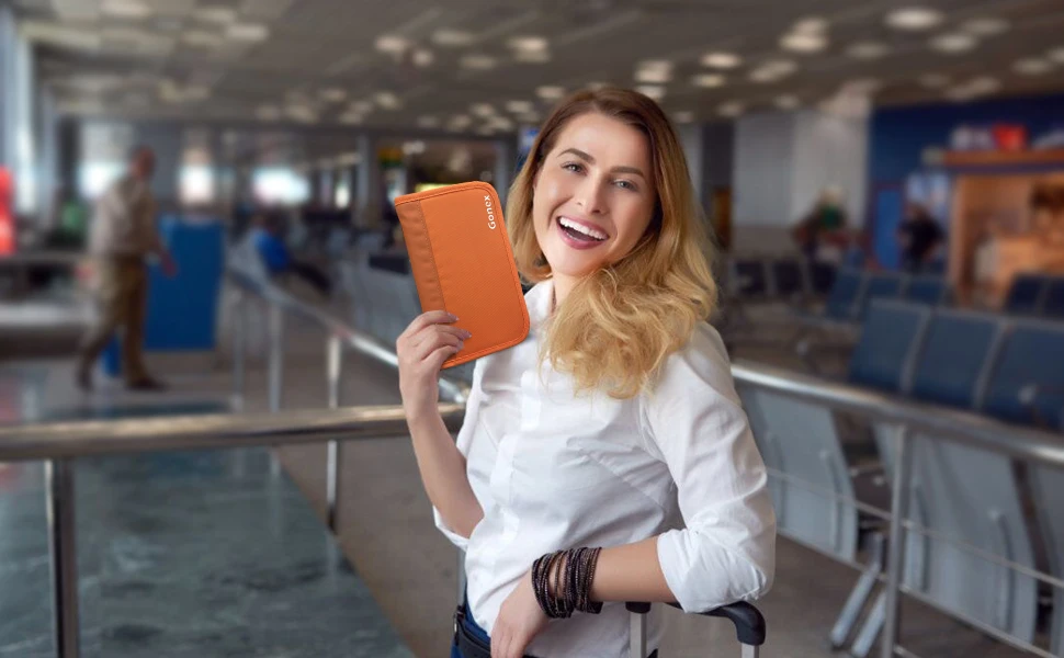 Gonex RFID Блокировка дорожный бумажник для паспорта водоотталкивающий полиэфирный органайзер для документов чехол на молнии со съемным ремешком