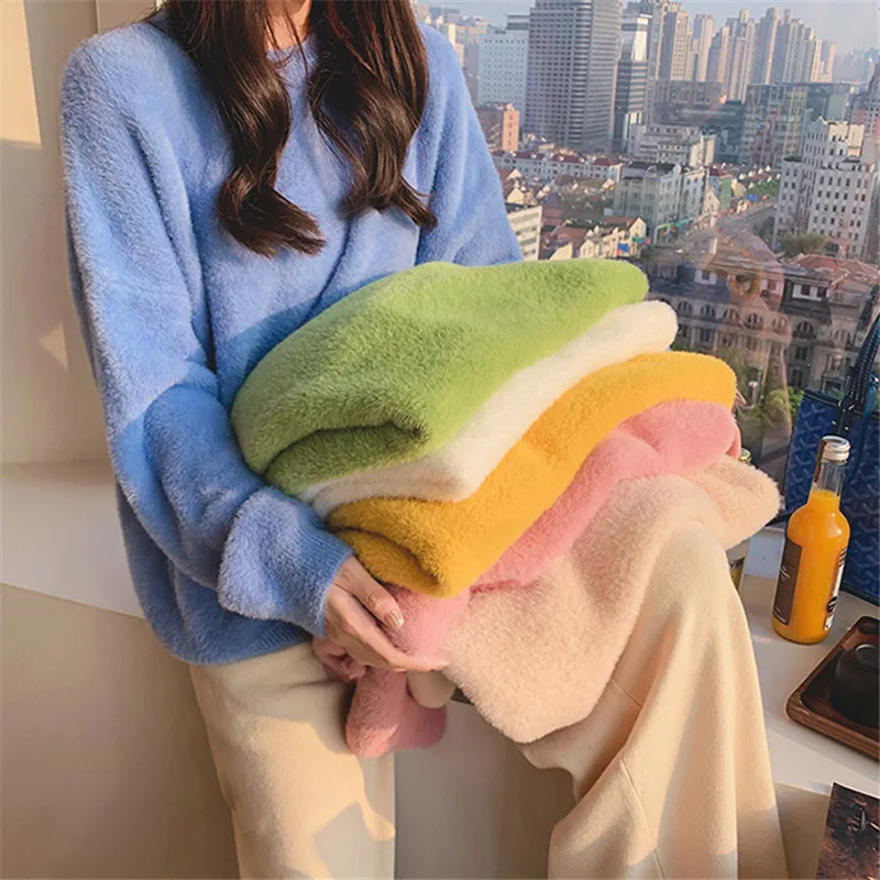 Осень и зима 2019 новый свитер как карамельный цвет пуловер Женский громоздкий