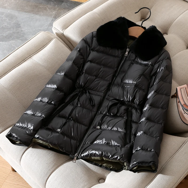 90% белый утиный пуховик короткое пальто 2019 Женские приталенные пуховики Женская