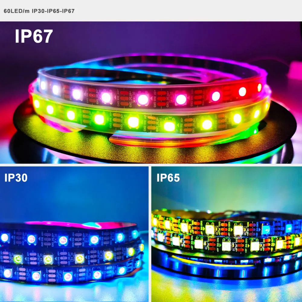 

DC5V WS2812B Smart Individually Addressable 5050smd WS2812 RGB Led Strip Light 30/60/144leds Black/White PCB Waterproof IP65