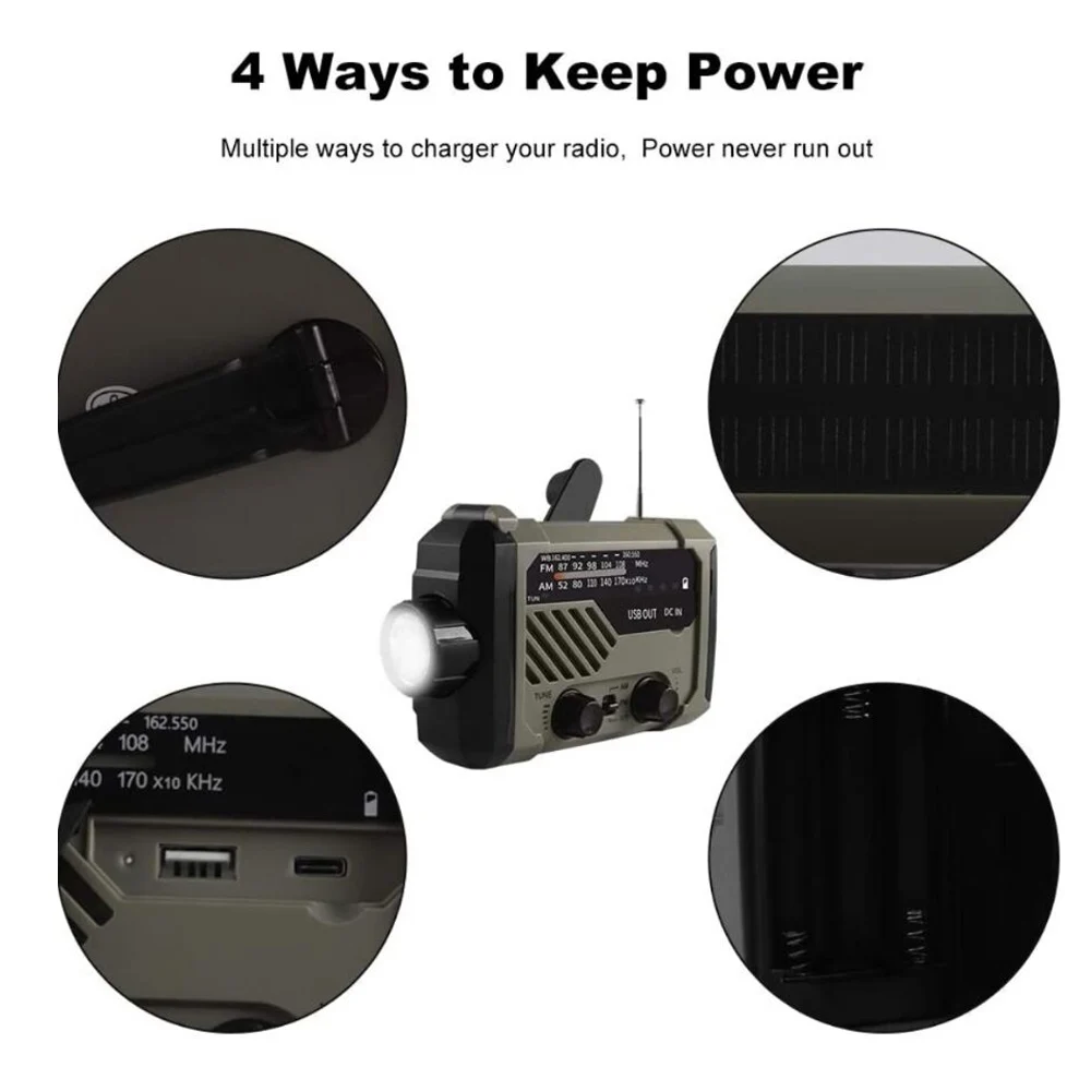 

emergency solar hand crank radio multifuctional AM/FM/NOAA Weather Radio Use with LED Flashlight Outdoor Solar Powered Radio