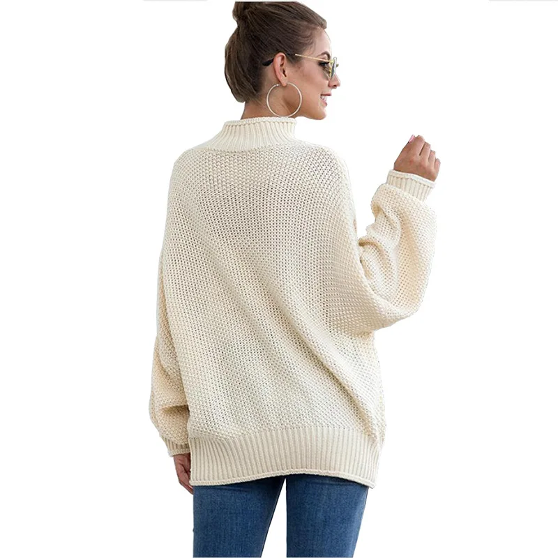

2020 autumn and winter European and American foreign trade new thick sweater women's hemmed high collar bat sleeve sweater
