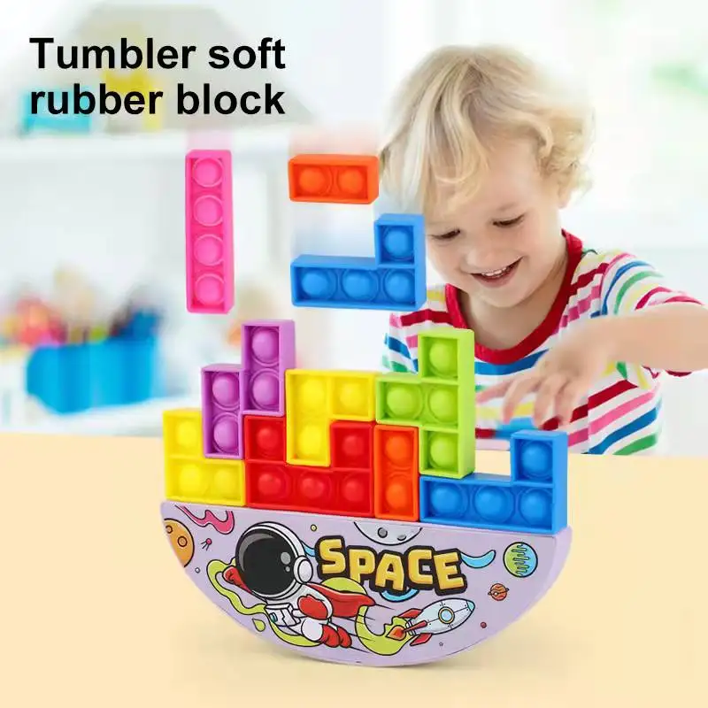 Tetris Building Block Games Tetris Tumbler Stacking Toy Soft Rubber Block Toys For Kids Educational Silicone Decompression toy enlarge