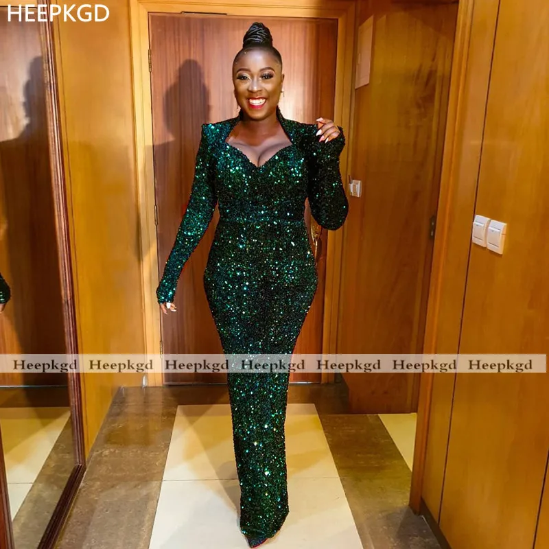 

Черное женское зеленое вечернее платье с длинными рукавами, Прямые Вечерние платья-Макси до пола с блестками для вечеринки