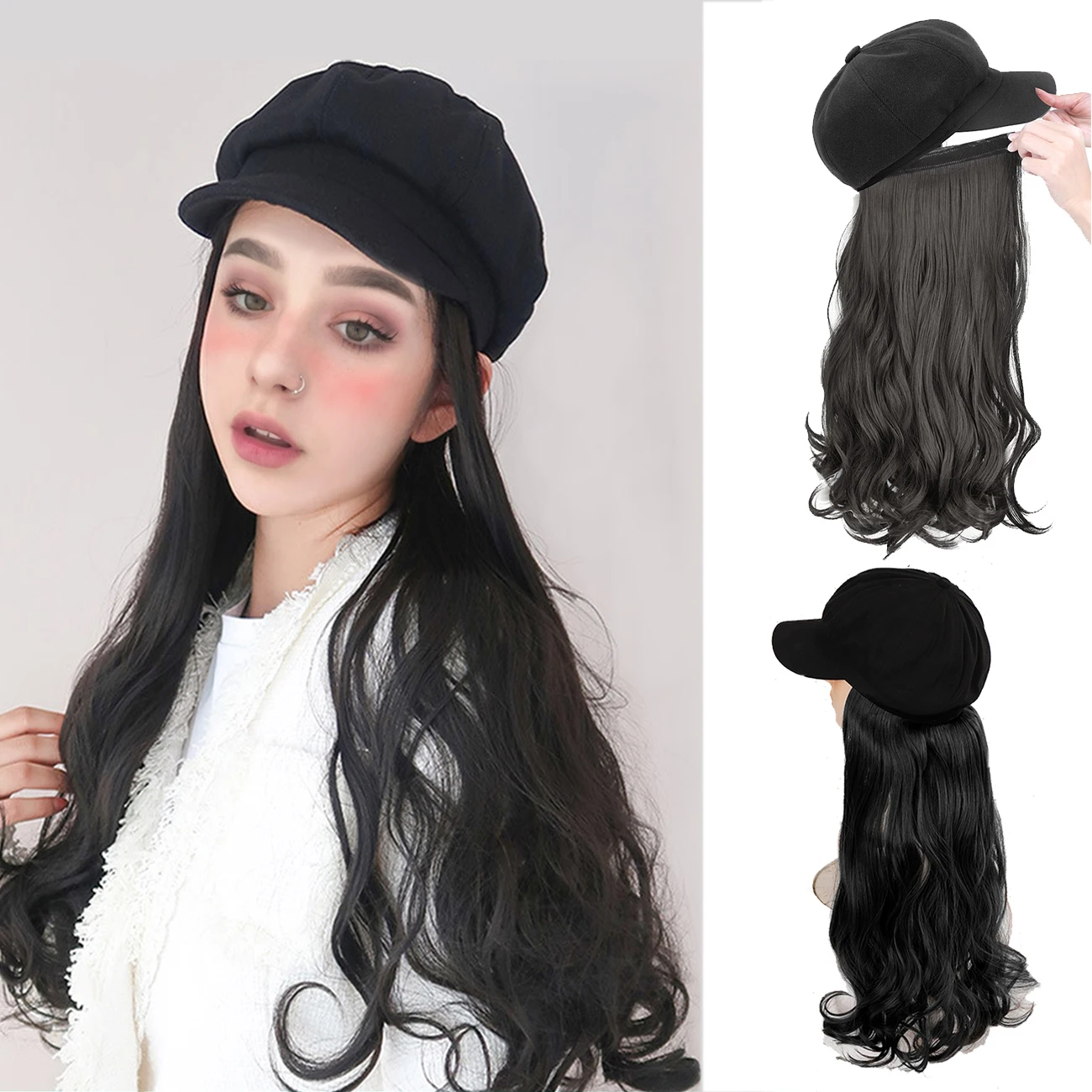 

Allaosify длинные волнистые синтетические Восьмиугольные черные парики из белых волос натуральные парики съемные натуральные синтетические п...