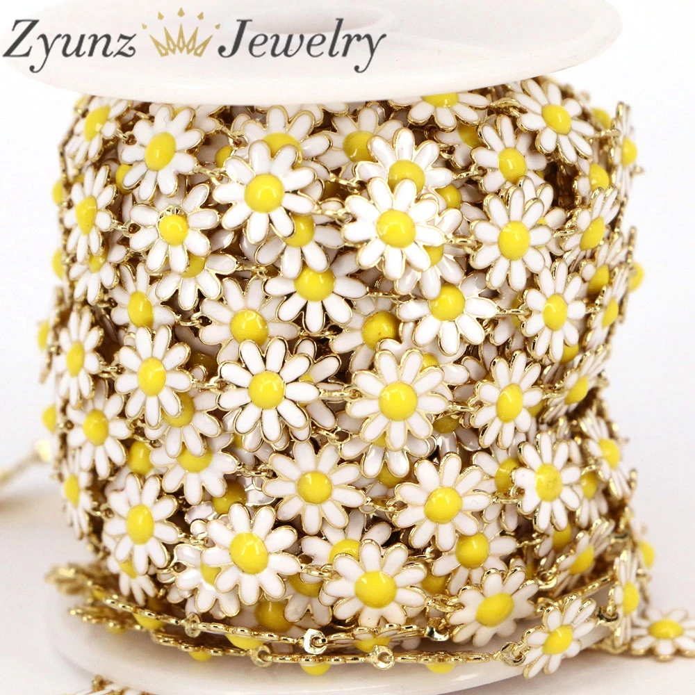 5 метров необработанная латунная амулетная цепочка с маргаритками позолоченная