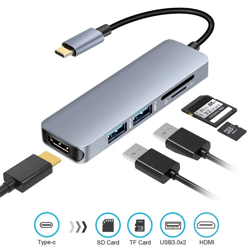 Концентратор USB Type C 5 в 1 взаимный обмен данными между компьютером и периферийными